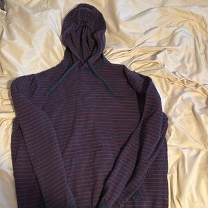 Small size hoodie. Dark blue and red strips